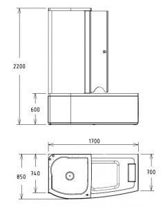 Акриловая ванна GEMY G8040 C L 170x85x220