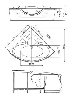 Акриловая ванна GEMY G9025 II O 155x155x70 Акриловая ванна GEMY G9025 II O 155x155x70