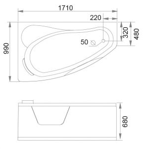 Акриловая ванна GEMY G9046 II O L 171x99x68