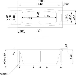 Акриловая ванна Marka One Aelita 03240 170x75 Акриловая ванна Marka One Aelita 03240 170x75