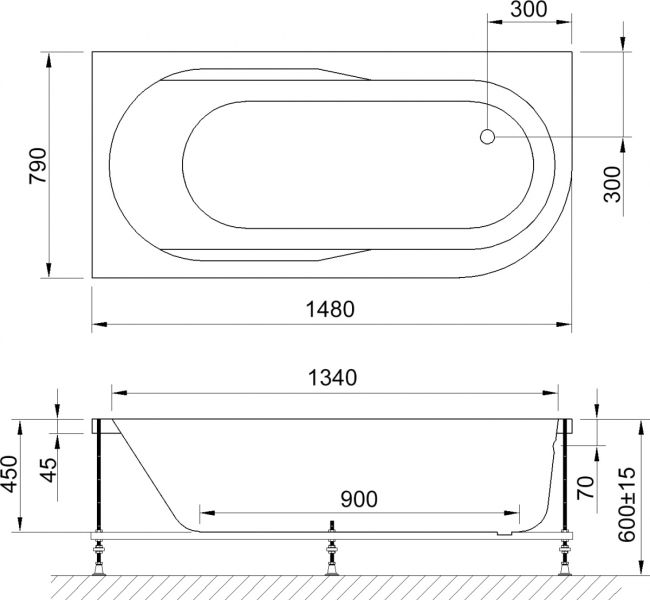 Акриловая ванна Royal Bath Azur левая 150x80см белый RB614201L