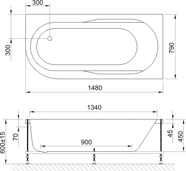 Акриловая ванна Royal Bath Azur правая 150x80см белый RB614201R