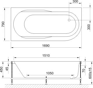 Акриловая ванна Royal Bath Azur левая 170x80см белый RB614203L