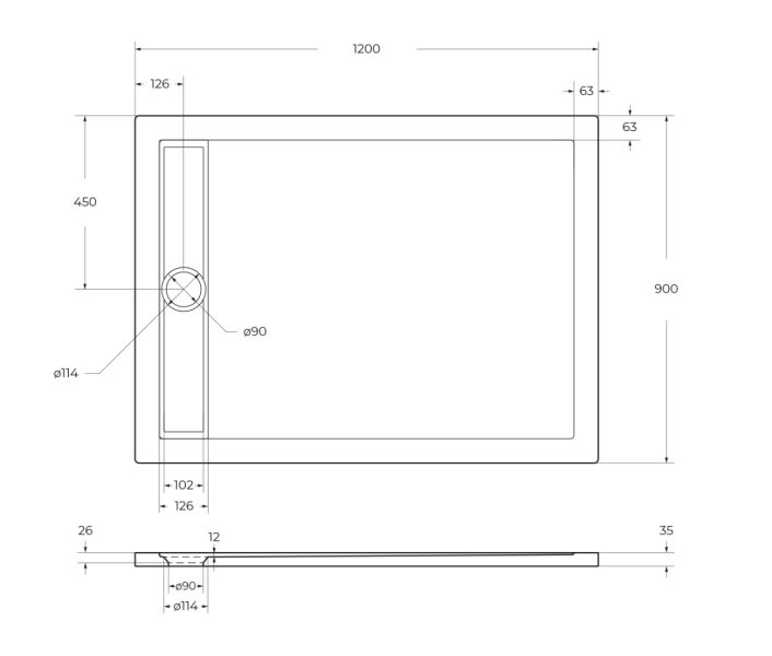 Акриловый поддон BelBagno TRAY-BB-DUE-AH-120/90-4-W0 белый