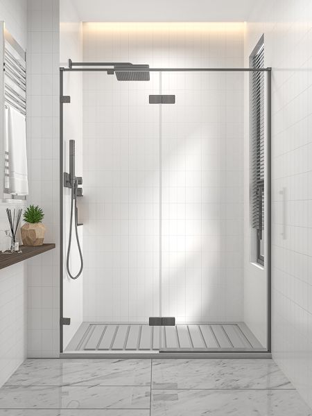 Душевая дверь распашная Veconi Premium Alassio GR, 1500х2000, брашированный графит, стекло прозрачное осветленное Душевая дверь распашная Veconi Premium Alassio GR, 1500х2000, брашированный графит, стекло прозрачное осветленное
