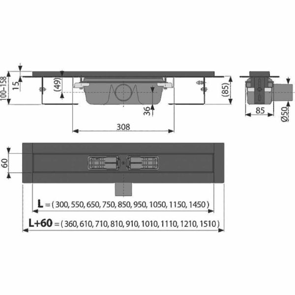 Душевой лоток AlcaPlast чёрный матовый 300мм APZ1BLACK-300