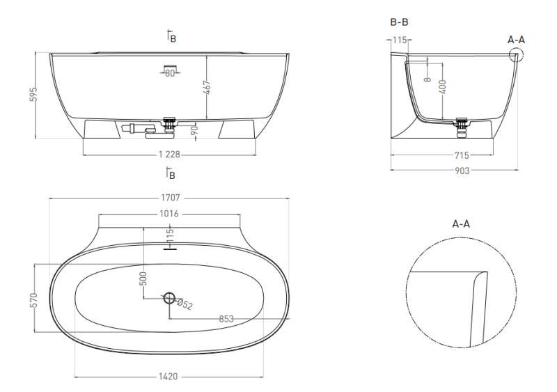 Ванна из искусственного камня Salini Alda Wall S-Sense 101915GRF 170x90см RAL полностью