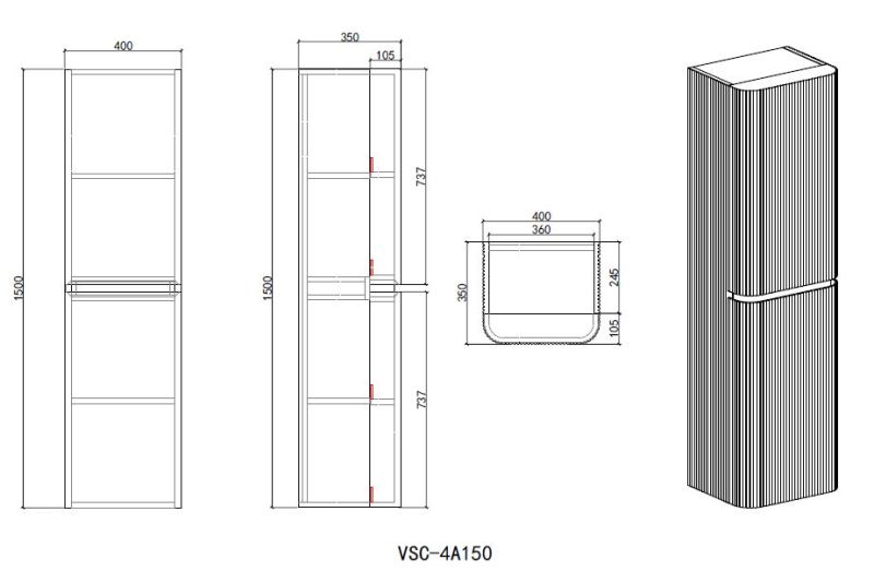 Шкаф Vincea Alto VSC-4A150MG-L подвесной, левый, 1500*404*350, светло-серый матовый