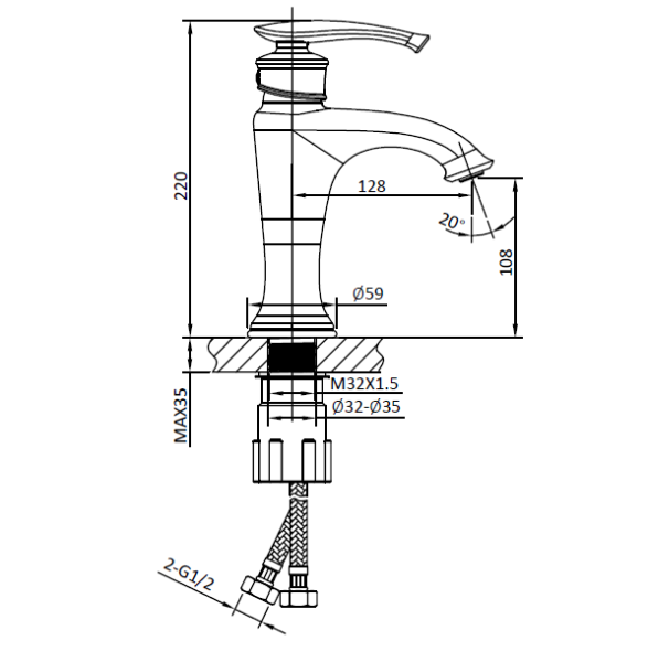 Смеситель для раковины AltroBagno Beatrice 0114 Or Смеситель для раковины AltroBagno Beatrice 0114 Or