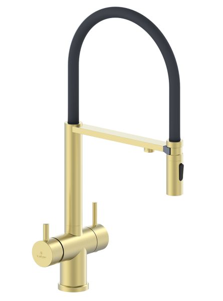 Смеситель для кухни с гибким изливом AltroBagno Flusso 050202 OrSp матовое золото 