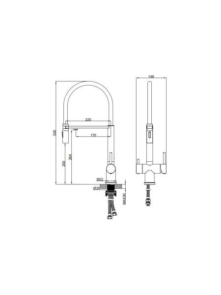 Смеситель для кухни с гибким изливом AltroBagno Flusso 050202 OrSp матовое золото 