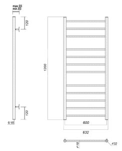 Полотенцесушитель водяной Domoterm Медея П12 600x1200 (3-4-5) хром