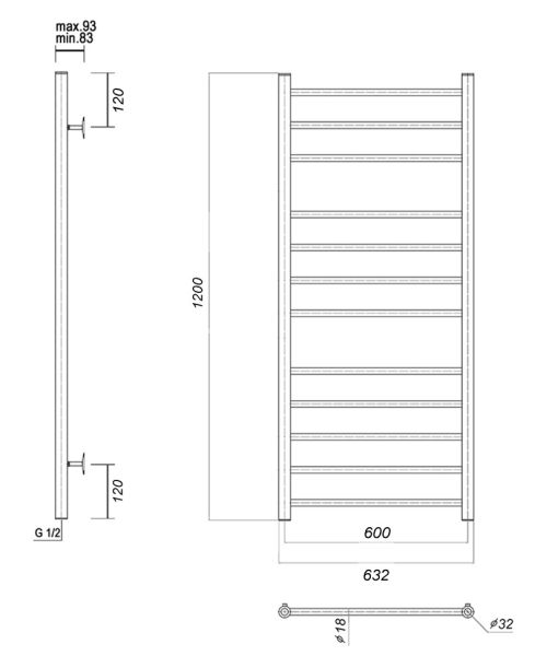 Полотенцесушитель водяной Domoterm Медея П12 600x1200 (3-4-5) хром Полотенцесушитель водяной Domoterm Медея П12 600x1200 (3-4-5) хром