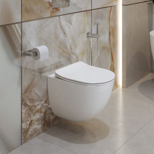 Унитаз подвесной безободковый с сиденьем и смывом TORNADO BelBagno AMANDA-TOR BB051CH-TOR-FC/SC