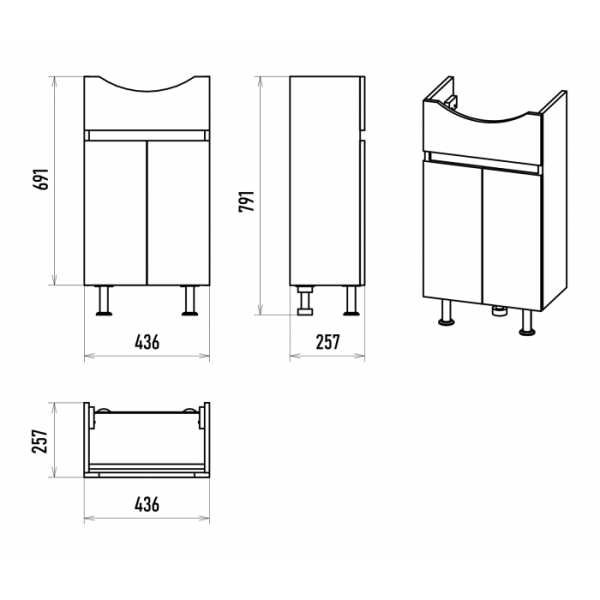 Напольная тумба под раковину Misty Амур Э-Аму01045-021Эл 43.6 см белый