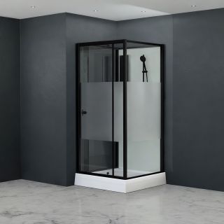 Душевая кабина RGW AN-207B 411320788-94 80x80 см профиль чёрный стекло прозрачное с матовой полосой