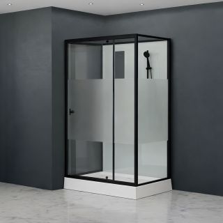 Душевая кабина RGW AN-207B 411320792-94 90x120 см профиль чёрный стекло прозрачное с матовой полосой