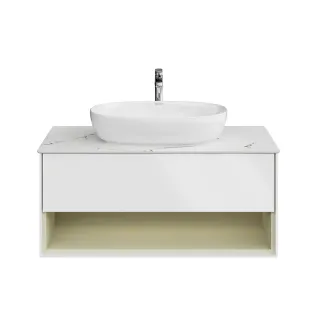 Тумба под раковину Kerama Marazzi Плаза Модерн KMPMCb100MSg1 с подсветкой 100 см белый матовый/шалфей