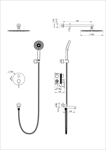 Душевой комплект Wonzon & Woghand Stick WW-88939017-BG брашированное золото