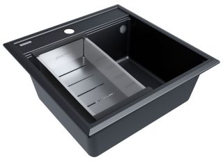Комплект Paulmark: мойка Stepia 50 и коландер Advance PM115051-BLM+A375-BS чёрный металлик/брашированная нержавеющая сталь Комплект Paulmark: мойка Stepia 50 и коландер Advance PM115051-BLM+A375-BS чёрный металлик/брашированная нержавеющая сталь