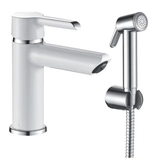 Смеситель для раковины с гигиеническим душем Shevanik S6071F белый/хром Смеситель для раковины с гигиеническим душем Shevanik S6071F белый/хром