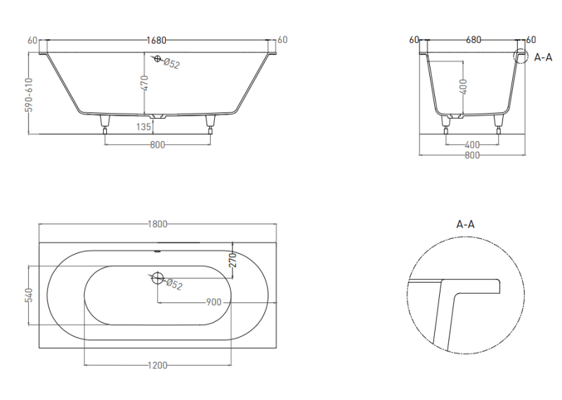 Ванна из искусственного камня Salini Ornella Axis S-Sense 103411MRF 180x80см RAL полностью