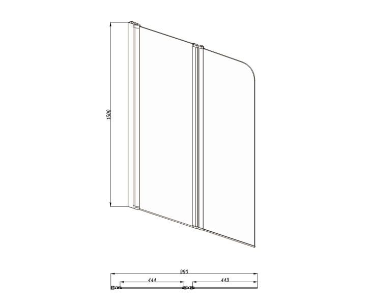 Шторка на ванну Aquatek Дельта AQ DEL SBA 10015GM двухэлементная поворотная 100 см оружейная сталь