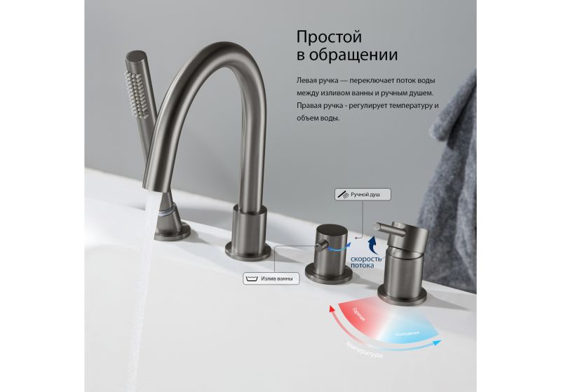 Смеситель на борт ванны Aquatek Европа AQ1348BGM оружейная сталь