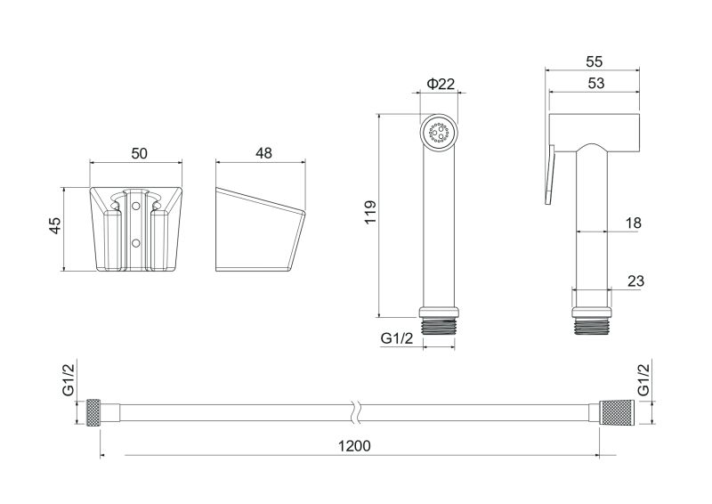 Гигиенический ручной душ Aquatek AQ2054BG со шлангом и держателем шлифованное золото