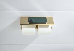 Бумагодержатель двойной с полкой Aquatek Оберон AQ4909BG шлифованное золото