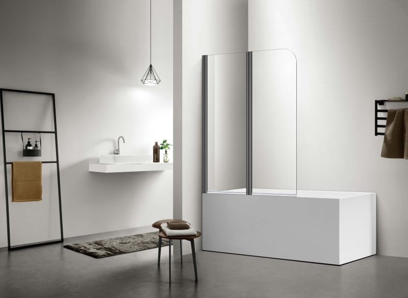 Шторка на ванну Aquatek Дельта AQ DEL SBA 10015GM двухэлементная поворотная 100 см оружейная сталь