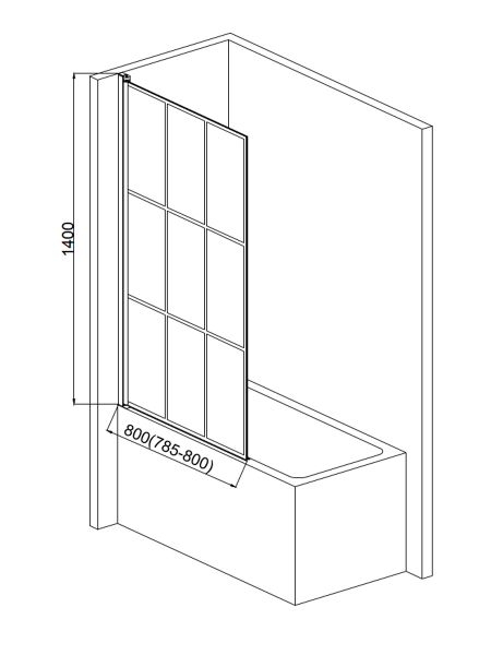 Шторка на ванну AQUAme AQM2858-L левая 80см чёрный матовый
