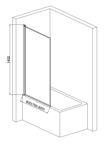 Шторка на ванну AQUAme AQM2859-L левая 80см чёрный матовый