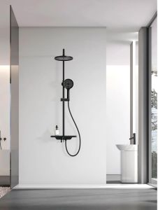 Душевая стойка AQUAme AQM8002B со смесителем чёрный матовый
