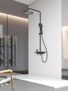 Душевая стойка AQUAme AQM8002B со смесителем чёрный матовый