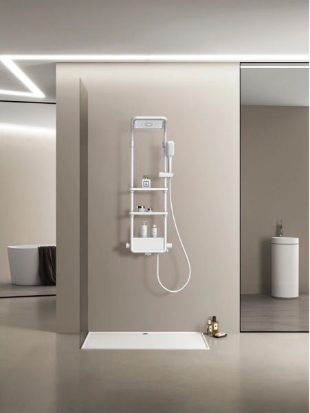 Душевая стойка AQUAme AQM8003W с термостатом белый матовый