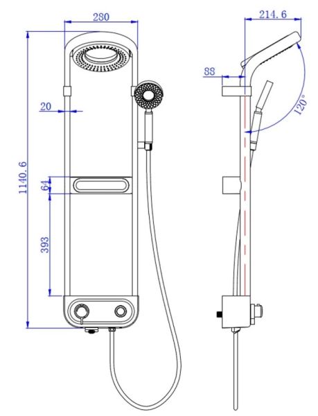 Душевая стойка AQUAme AQM8004B с термостатом чёрный матовый