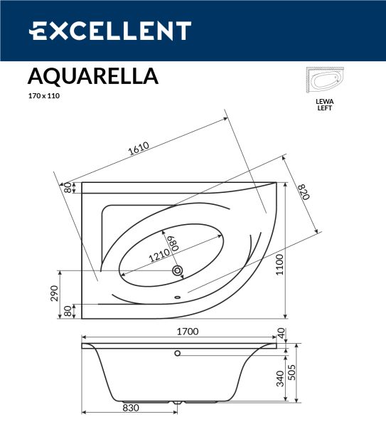 Ванна акриловая EXCELLENT Aquarella 170x110 (левая)