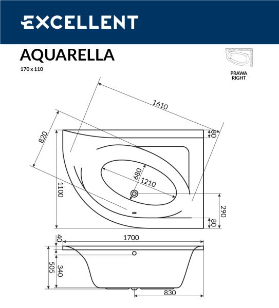 Ванна акриловая EXCELLENT Aquarella 170x110 (правая)