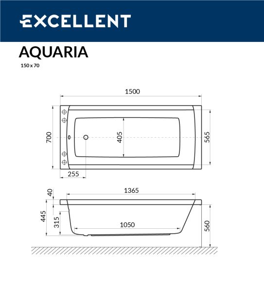 Ванна акриловая Excellent Aquaria WAEX.AQU15WH  150 х 70 см