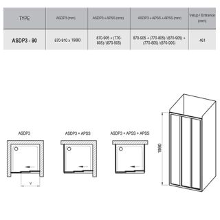 Душевая дверь Ravak Supernova ASDP3-90 00V701R211 (900х1980мм) профиль белый/полистирол Pearl