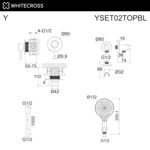 Встраиваемый смеситель для душа WHITECROSS Y YSET02TOPBL чёрный матовый