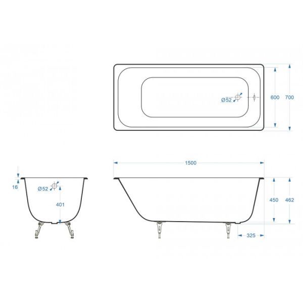 Ванна чугунная Delice Aurora DLR230603R-AS 150x70 с отверстиями под ручки и антискользящим покрытием