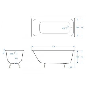 Ванна чугунная Delice Aurora DLR230605R 170x70 с отверстиями под ручки