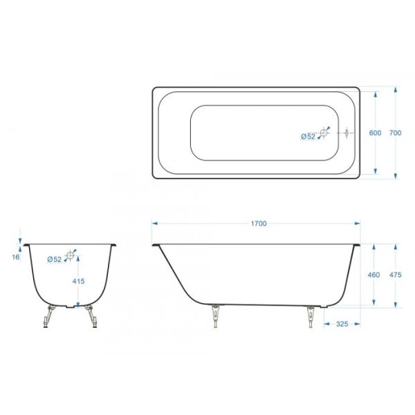 Ванна чугунная Delice Aurora DLR230605R 170x70 с отверстиями под ручки