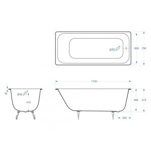 Ванна чугунная Delice Aurora DLR230606R 170x75 с отверстиями под ручки