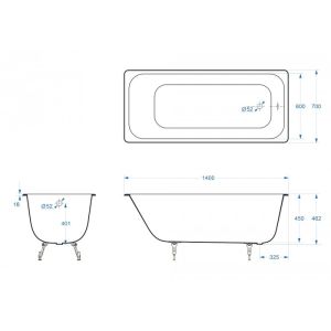 Ванна чугунная Delice Aurora DLR230617R 140х70 с отверстиями под ручки