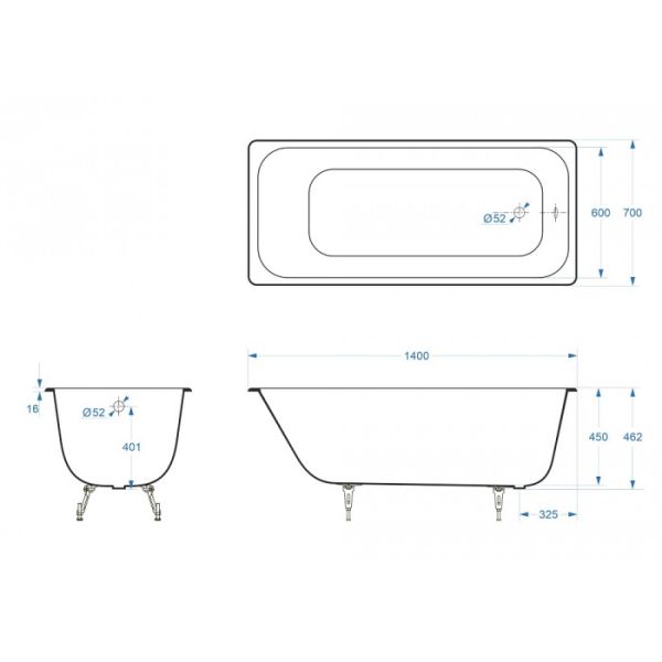 Ванна чугунная Delice Aurora DLR230617R 140х70 с отверстиями под ручки