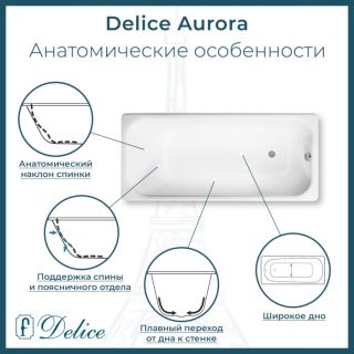 Ванна чугунная Delice Aurora DLR230617-AS 140x70 с антискользящим покрытием