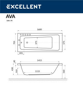 Ванна акриловая Excellent Ava WAEX.AVA.16WH 160 х 70 см Ванна акриловая Excellent Ava WAEX.AVA.16WH 160 х 70 см